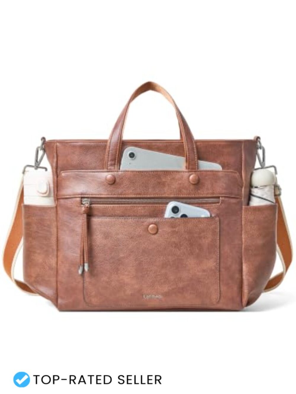 Faux Leather Laptop Tote Bag for Women, 16L Work Computer Bag with Padded